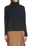 Vince Textured Wool Blend Funnel Neck Sweater In Navy/ Black