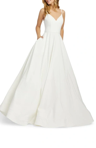 Mac Duggal V-neck Crepe Ballgown In White