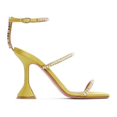 Amina Muaddi Yellow Satin Naima Crystal Heels In Lime