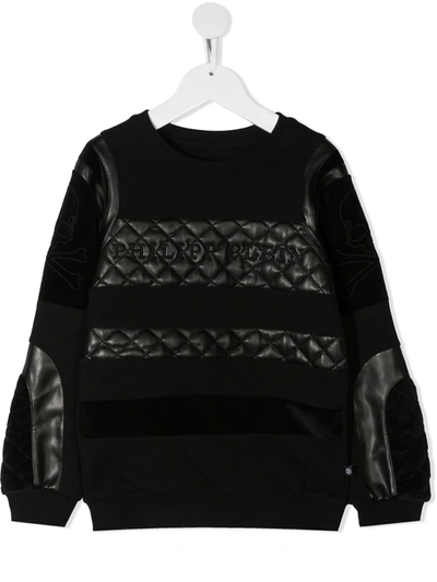 Philipp Plein Kids' Quilted Finish Sweatshirt In Black