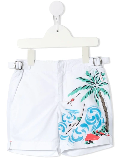 Orlebar Brown Kids' Palm Tree Print Swim Shorts In White