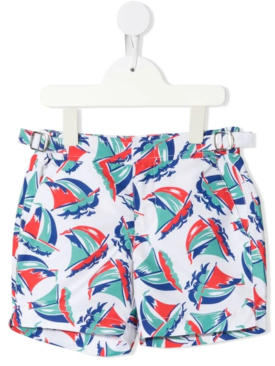 Orlebar Brown Kids' Russell Boat Print Swim Shorts In White