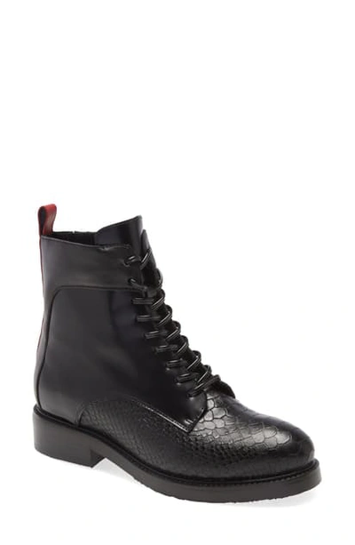 Jeffrey Campbell Fischer Lace-up Leather Boot In Black Snake Box Combo