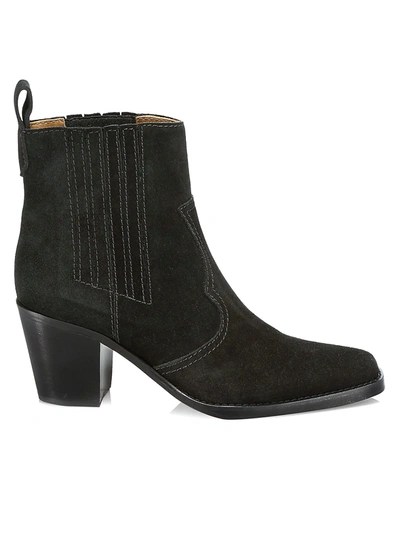 Ganni Western Suede Ankle Boots In Black