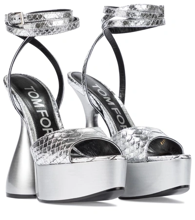 Tom Ford Disco Leather Platform Sandals In Silver