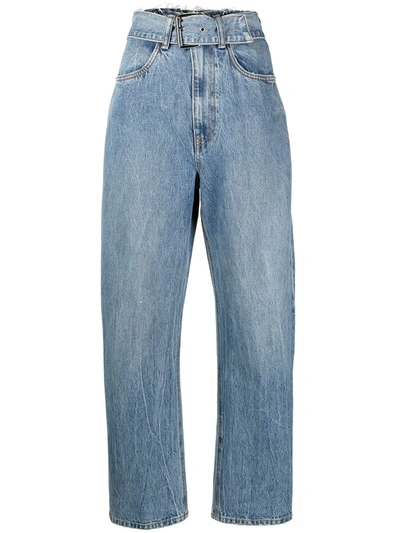 Alexander Wang Belted Distressed High-rise Straight-leg Jeans In Blue