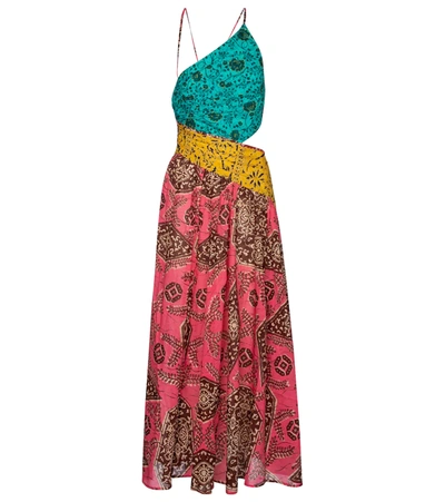 Zimmermann Lulu Asymmetric Open-back Printed Cotton-voile Midi Dress In Pink