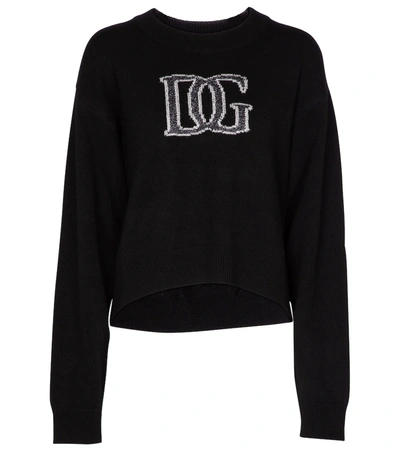 Dolce & Gabbana Cashmere Sweater With Logo Intarsia In Black,metallic