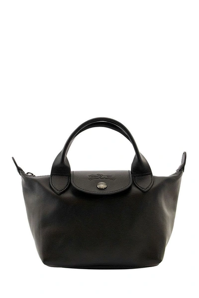 Longchamp Le Pliage Cuir - Top Handle Bag Xs In Black/ebony