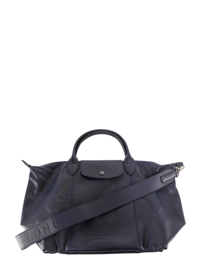 Longchamp Cuir Medium Soft Leather with Strap, Top Handle Navy