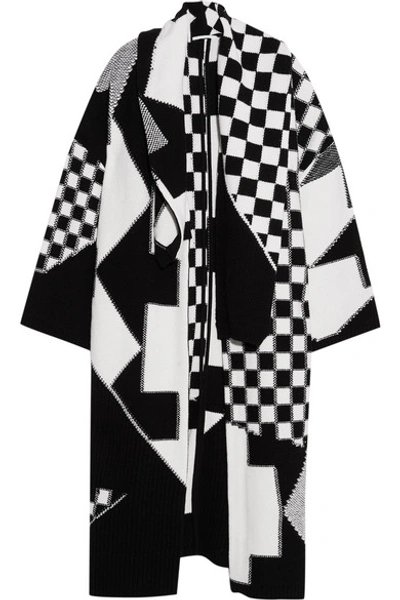 Stella Mccartney Checkboard Intarsia Oversized Knit Coat In Multicolored