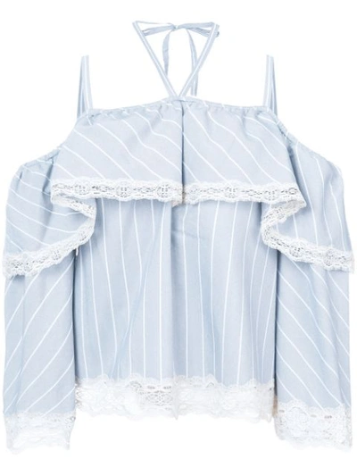 Jonathan Simkhai Striped Off-the-shoulder Blouse In French Blue