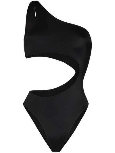 Fantabody One-shoulder Cut-out Bodysuit In Black