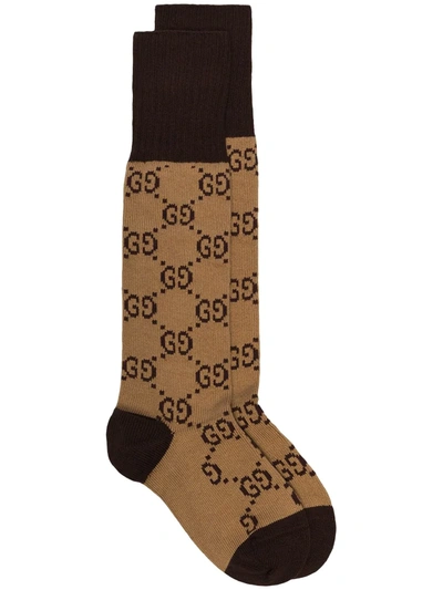 Gucci Logo-intarsia Socks In Brown