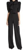 Black Halo Ara Tie Neck Puff Sleeve Jumpsuit In Black