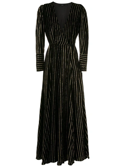 Eva Gold Striped Long Dress In Black