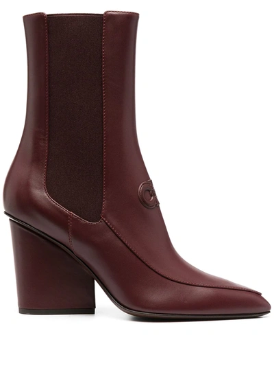 Ferragamo Marineo Gancini Leather Ankle Boots In Red