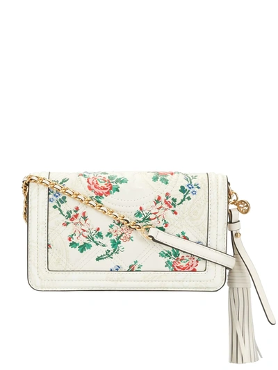 Tory Burch Floral-print Leather Crossbody Bag In White