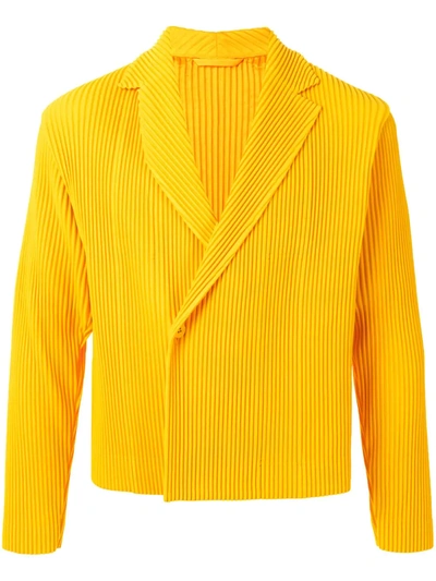 Issey Miyake Ribbed Double-breasted Blazer In Yellow