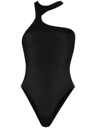 Fantabody Asymmetric Halterneck Bodysuit In Black