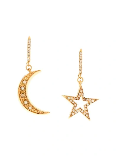 Oscar De La Renta Crystal-embellished Moon And Star Earrings In Gold