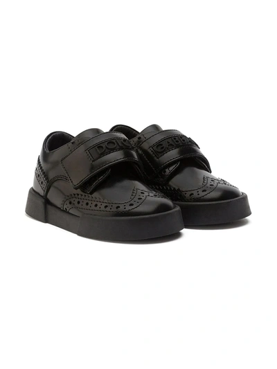 Dolce & Gabbana Kids' Portofino Brogue-detailed Sneakers In Black