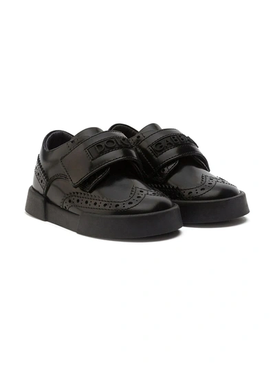 Dolce & Gabbana Kids' Portofino Brogue-detailed Trainers In Black