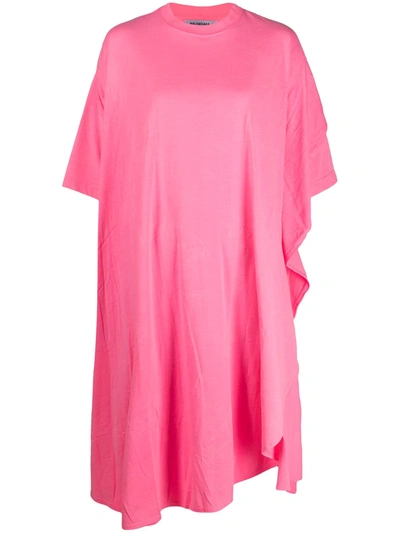 Balenciaga Circle Asymmetric Draped Dress In Pink