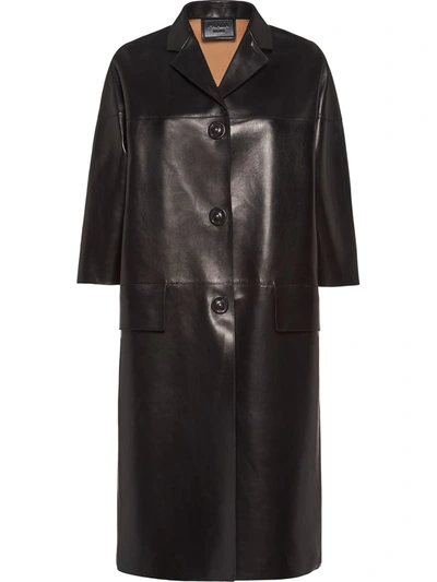 Prada Elbow-sleeve Lamb Leather Coat In Black