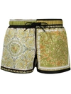 Versace Men's Pastel Barocco Patchwork Swim Shorts In Yellow