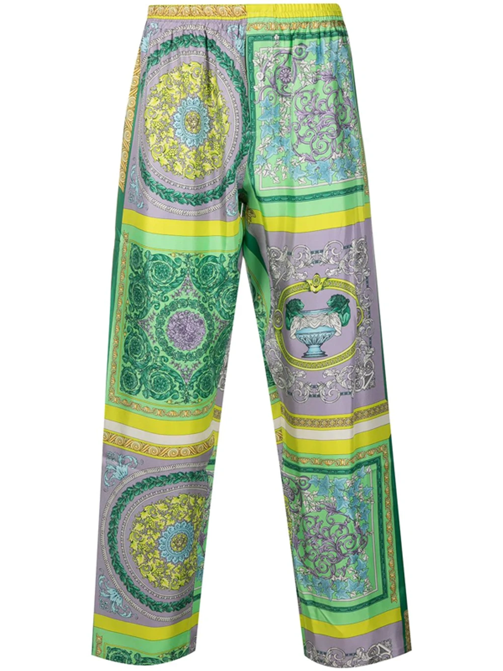 【送料&関税込】Versace Printed Silk Pajama Pants Barocco 660 Silk Pajama Bottoms Blue,Gold | VERSACE US
