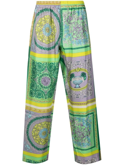 Versace Men's Barocco Silk Pyjama Trousers In Green