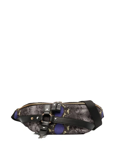 Versace Snakeskin-print Belt Bag In Grey