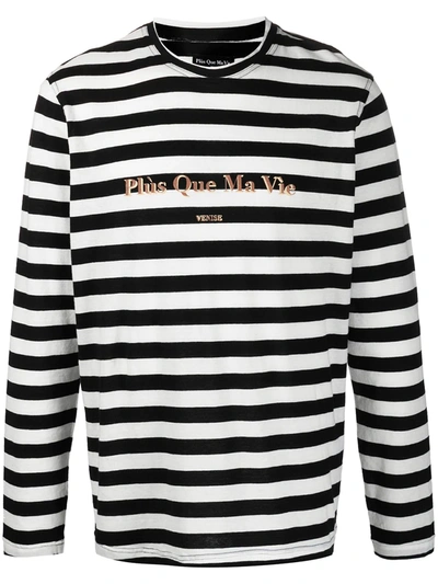 Plùs Que Ma Vìe Stripe Print T-shirt In Black