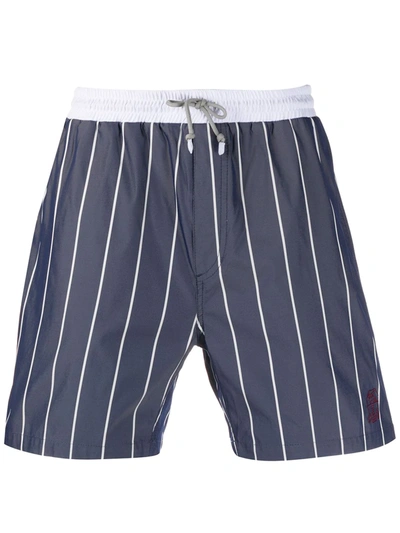 Brunello Cucinelli Mid-length Striped Swim Shorts In Navy/ White