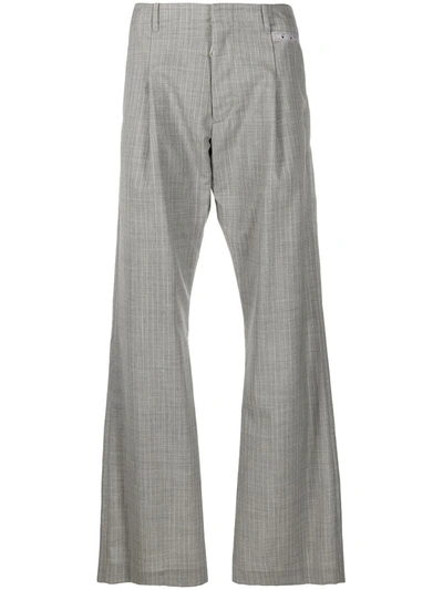 Off-white Striped Relaxed-fit Straight Wool Trousers In Grey