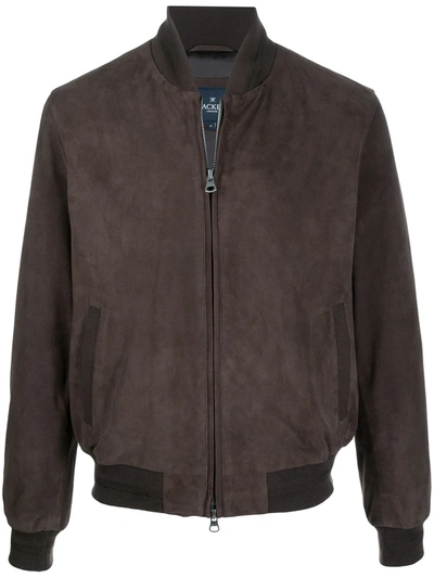 Hackett Leather Bomber Jacket In Brown