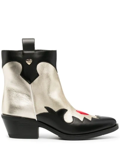 Love Moschino Panelled Leather Western Boots In Gold