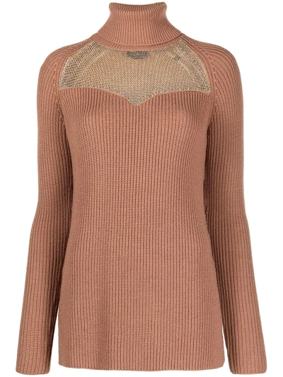 Elisabetta Franchi Sheer Panel Jumper In Brown