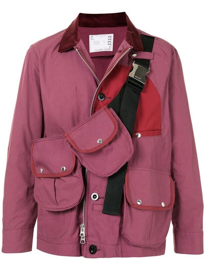 Sacai Detachable Strapped Pouches Shirt Jacket In Pink