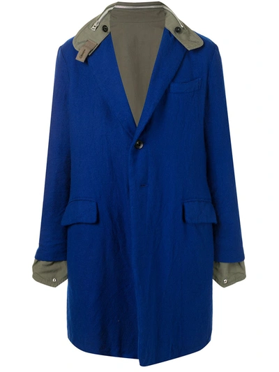 Sacai Stand-up Collar Knee-length Military Coat In Blue