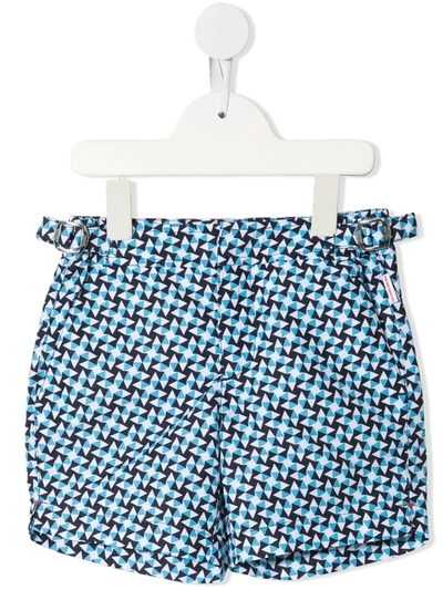 Orlebar Brown Kids' Russell Graphic Print Swim Shorts In White