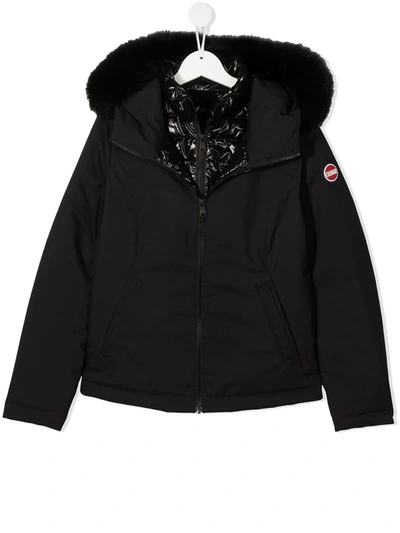 Colmar Teen Faux-fur Trim Hooded Coat In Black