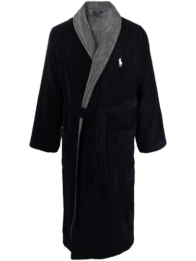 Polo Ralph Lauren Logo Patch Two-tone Dressing Gown In Blue
