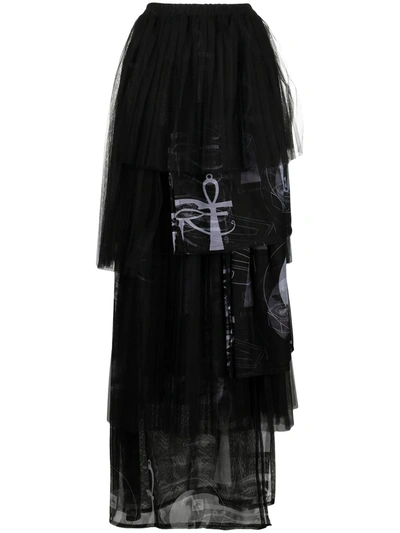 Barbara Bologna Ankh Cross Print Asymmetric Skirt In Black