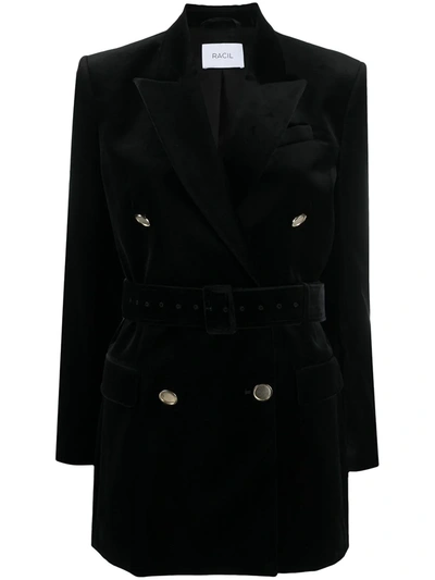 Racil Velvet-effect Double-breasted Blazer In Black