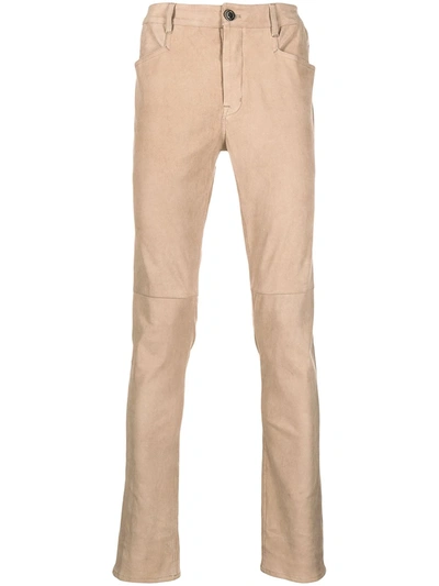 Rick Owens Low-rise Skinny Suede Trousers In Neutrals