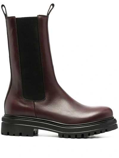 Scarosso Naomi Ridged Leather Boots In Burgundy - Calf