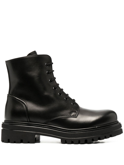 Scarosso Megan Lace-up Leather Boots In Black Calf