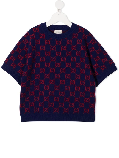 Gucci Kids' Gg Short-sleeve Jumper In Blue